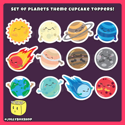 Digital mockup of all the Planets Cupcake Toppers