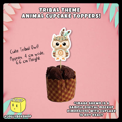 Digital mockup of tribal owl cupcake topper