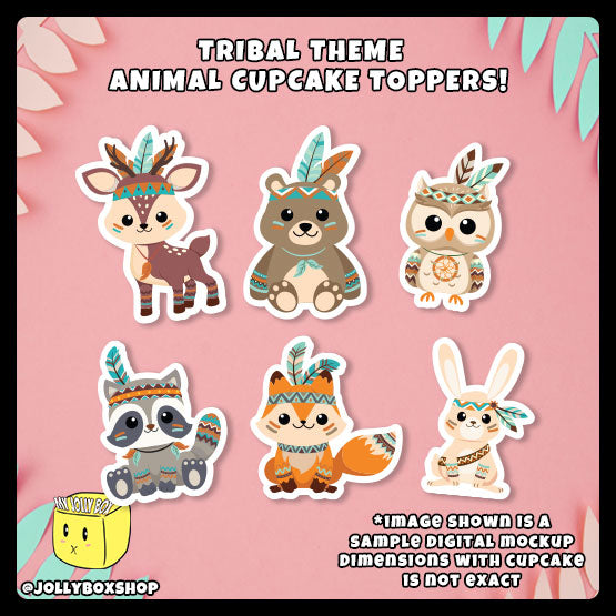 Digital mockup of tribal animals theme cupcake toppers