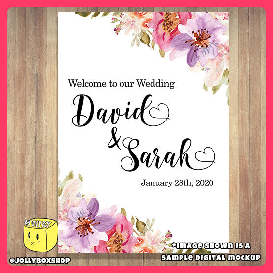 Digital mockup of a Personalized Wedding Board with Watercolor Flowers