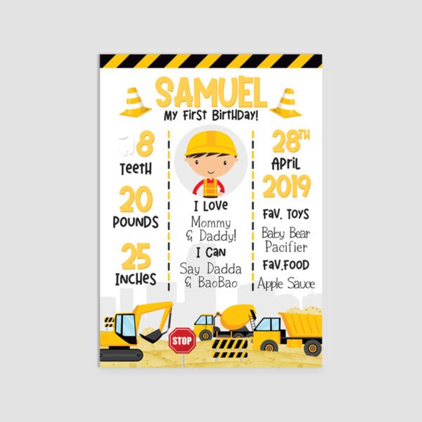 Personalized Construction Milestone Board | Party Theme Decor