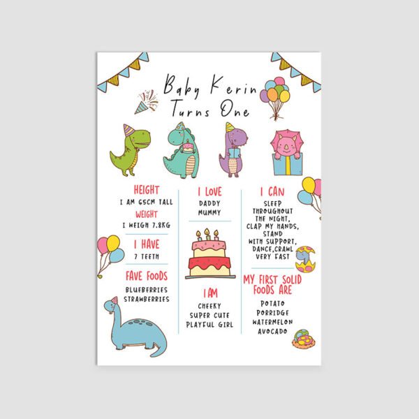 Cute Dinosaurs in Party Mood Theme Milestone Board | Party Favor Decorations