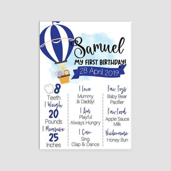 Cute Animals in Hot Air Balloon Theme Milestone Board | Party Favor Decorations