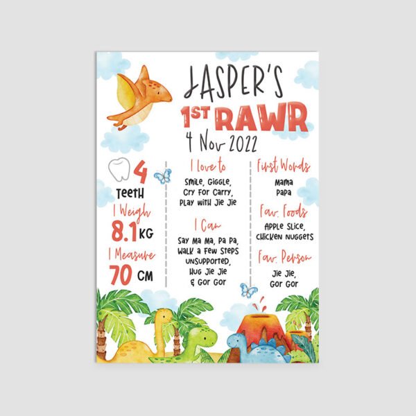 Cute Dinosaur Watercolor Theme Milestone Board | Party Decorations