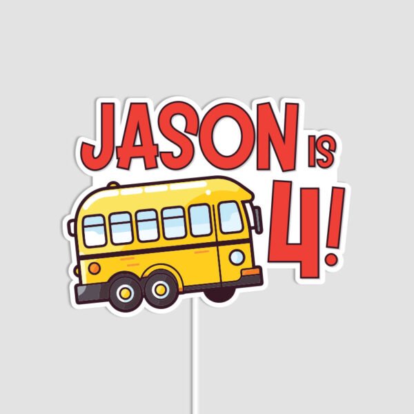 Cute Bus Theme Cake Topper