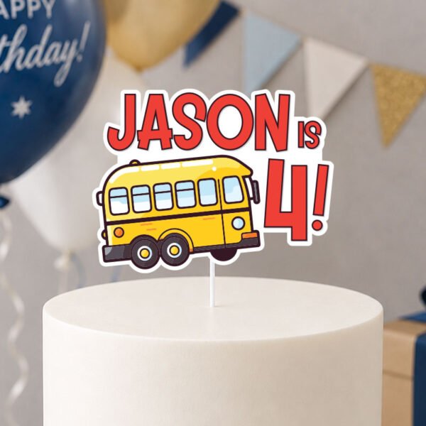 Cute Bus Theme Cake Topper