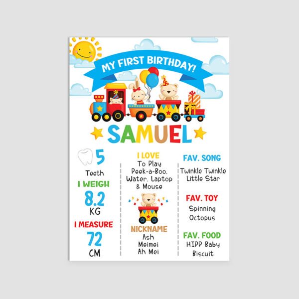 Cute Personalized Animal Train Theme Milestone Board