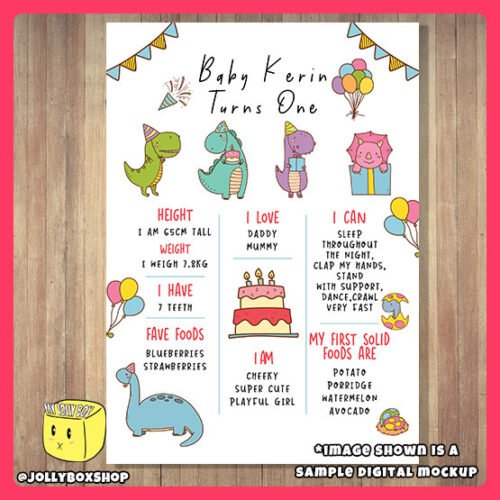 Mockup of Cute Dinosaur in Party Mood Theme Milestone Board