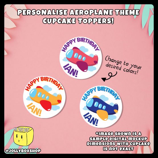 Mockup of Personalize Aeroplanes Theme Cupcake Topper in Different Colors