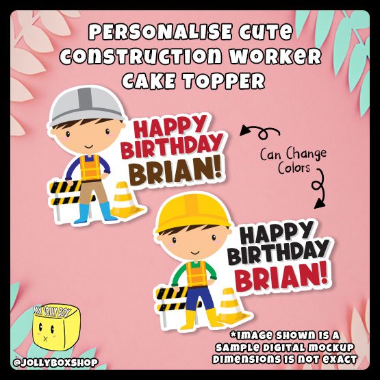Cute Boy Constructio Worker Cake Topper Personalized in Different Colors