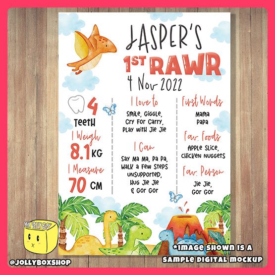 Mockup of Cute Dinosaur Watercolor Theme Milestone Board