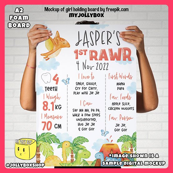 Mockup of a Person Holding a A2 Size Cute Dinosaur Watercolor Theme Milestone Board