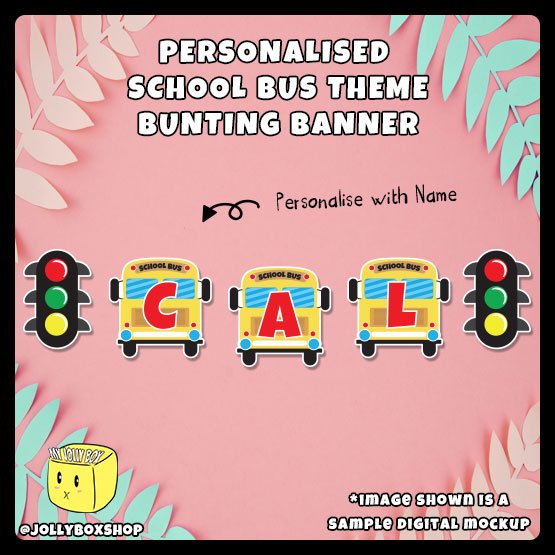 Mockup of Personalized School Bus Theme Bunting Banner