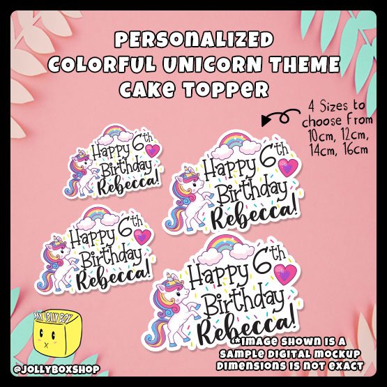 Unicorn and Rainbow Theme Cake Topper in Different Sizes
