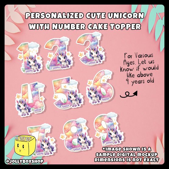 Unicorn with Number Cake Topper from 1 to 9