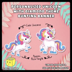 Unicorn with Diamond Theme Bunting Banner_Unicorn Dimensions