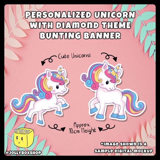 Unicorn with Diamond Theme Bunting Banner_Unicorn Dimensions