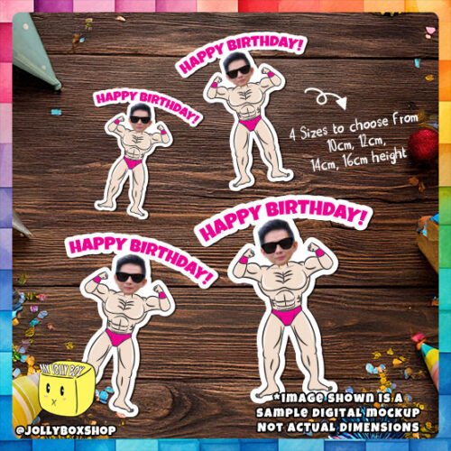 Digital mockup of Personalize Muscular Man Cake Toppers in diffferent dimensions