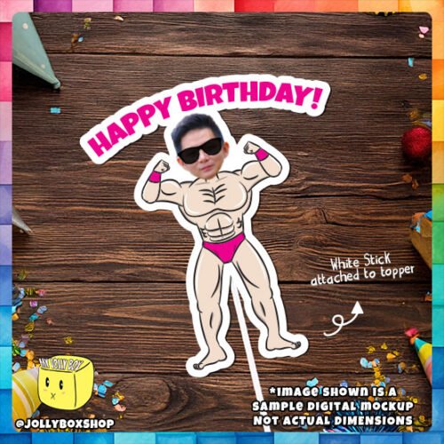 Digital mockup of a Personalize Muscular Man Cake Topper