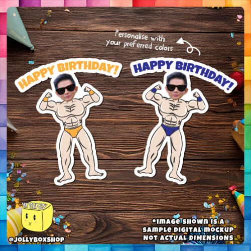 Digital mockup of a Personalize Muscular Man Cake Topper in different colors