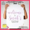 Digital Mockup of a person holding a A2 Size Watercolor Flowers Theme Welcome to Bridal Shower Foam Board