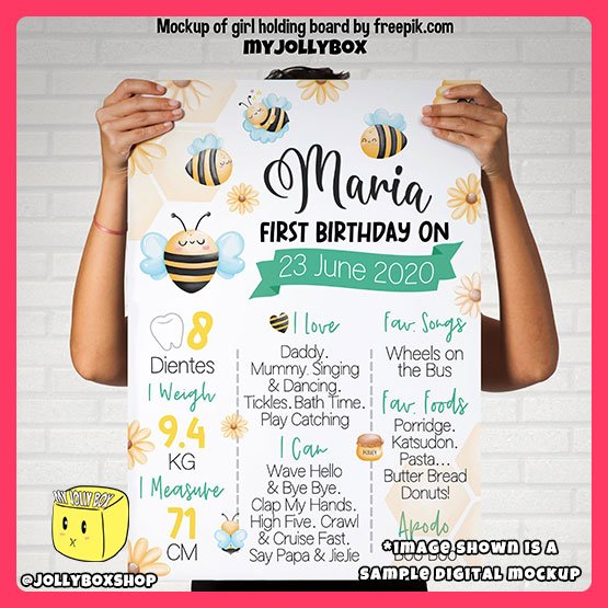Digital Mockup of a person holding a A2 Size Cute Bees and Daisies Milestone Foam Board