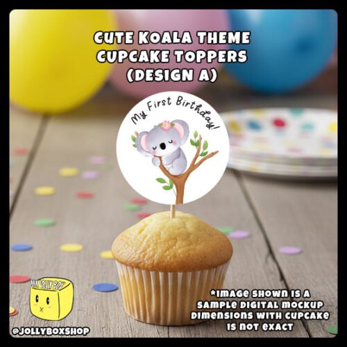 Digital-Mockup-of-Cute-Koala-Theme-Round-Cupcake-Topper-Design-A-Place-on-a-Cupcake Digital Mockup of Koala Theme Cupcake Topper Design A Placed on Cupcake