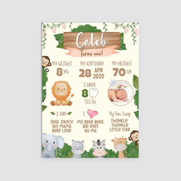 Cute Safari Animals Theme Milestone Board | Custom Party Decor
