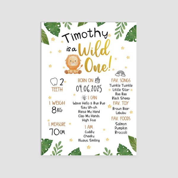 Cute Lion Wild One Theme Milestone Board | Custom Party Decor