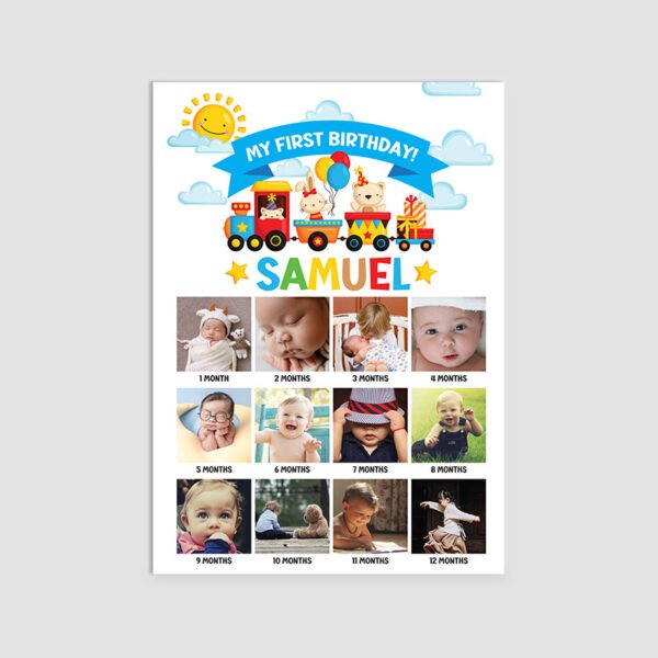Cute Personalized Animal Train 12 Months Theme Board | Custom Party Decor