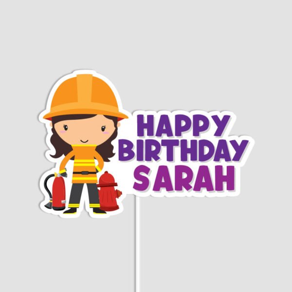 Cute Girl Fire Fighter Cake Topper | Handmade Party Decor