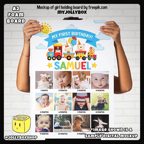 Cute Personalized Animal Train 12 Months Theme Board