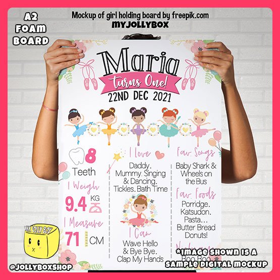 Digital Mockup of a person holding a A2 Size Cute Ballerinas Milestone Foam Board