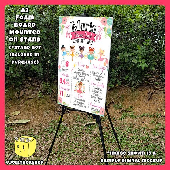 Digital Mockup of a A2 size Ballerina Theme Foam Board on Stand