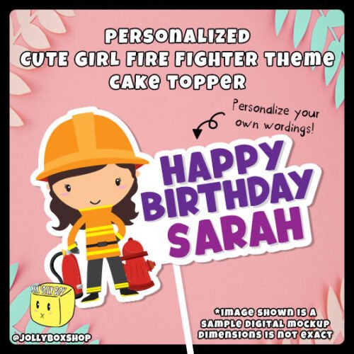 Digital Mockup of Cute Girl Fire Fighter Theme Cake Topper