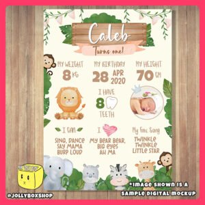 Digital Mockup of Cute Safari Animals Theme Milestone Board