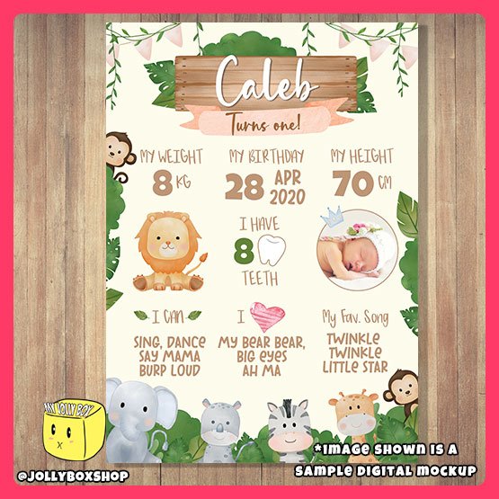 Digital Mockup of Cute Safari Animals Theme Milestone Board