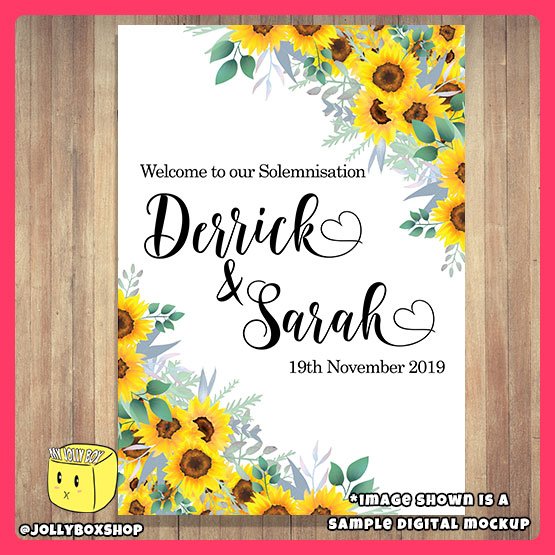 Digital Mockup of a Sunflower Theme Welcome to Wedding Board