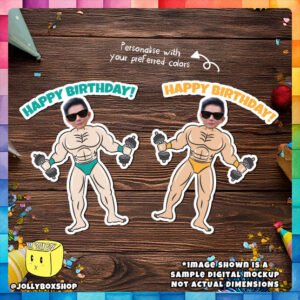 Digital mockup of a Personalize Muscular Man with Dumbbells Cake Topper in different colors