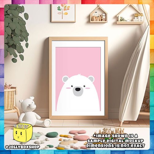 Adorable Polar Bear in Pink Background Digital Download