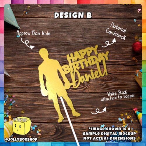 Digital Mockup of Personalized Boxer Theme Cake Topper placed on table (Design B)