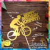 Digital Mockup of a cyclist silhouette with Personalized text cake topper placed on table