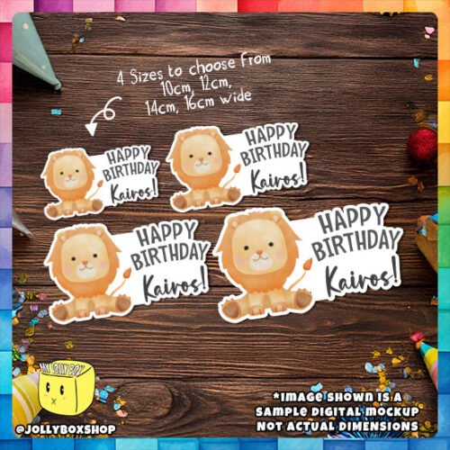 Digital Mockup of a Cute Safari Lion Cake Topper in 4 different dimensions