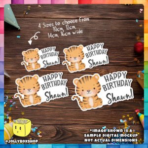 Digital Mockup of a Cute Safari Tiger Cake Topper i 4 different dimensions