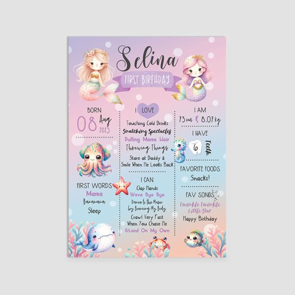 Personalized Under the Sea with Mermaids Theme Milestone Board | Custom Birthday Decoration
