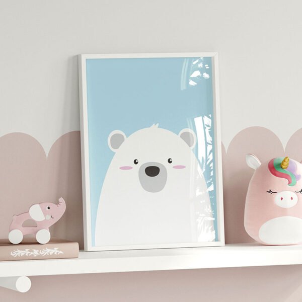 Adorable Polar Bear Blue Background Digital Download | Cute Animal Wall Art