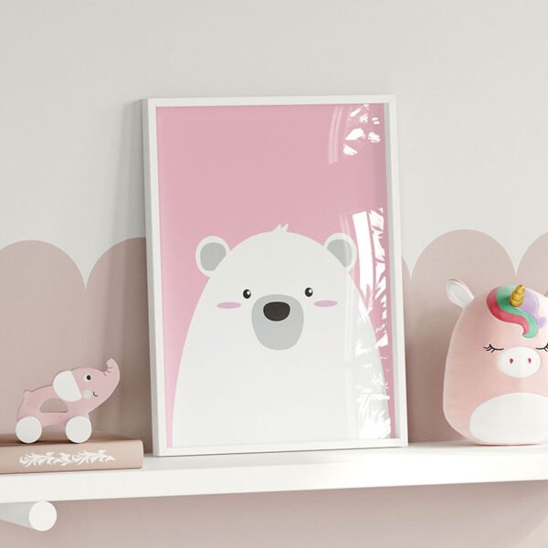 Adorable Polar Bear Pink Background Digital Download | Cute Animal Wall Art