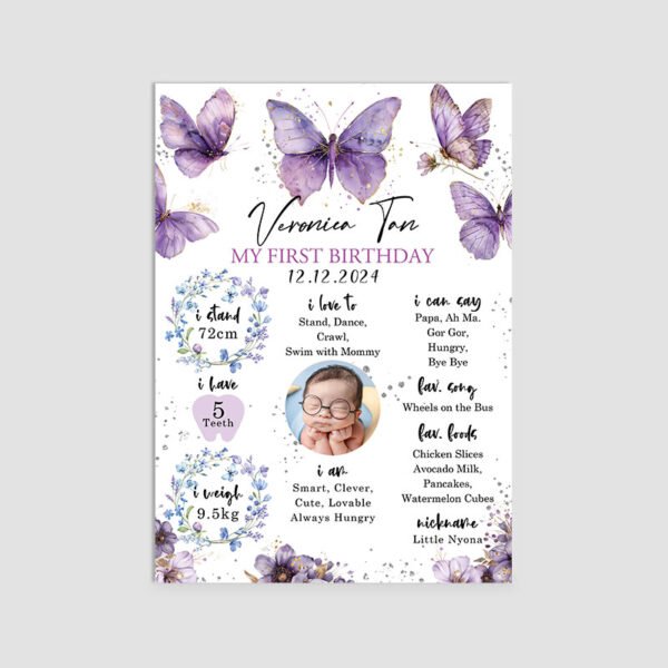 Personalized Purple Butterflies Theme Milestone Board