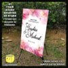 Digital mockup of a A1 Size Pink and Gold Splashes theme welcome to wedding board Placed on Stand