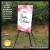 Digital mockup of a A2 Size Pink and Gold Splashes theme welcome to wedding board Placed on Stand